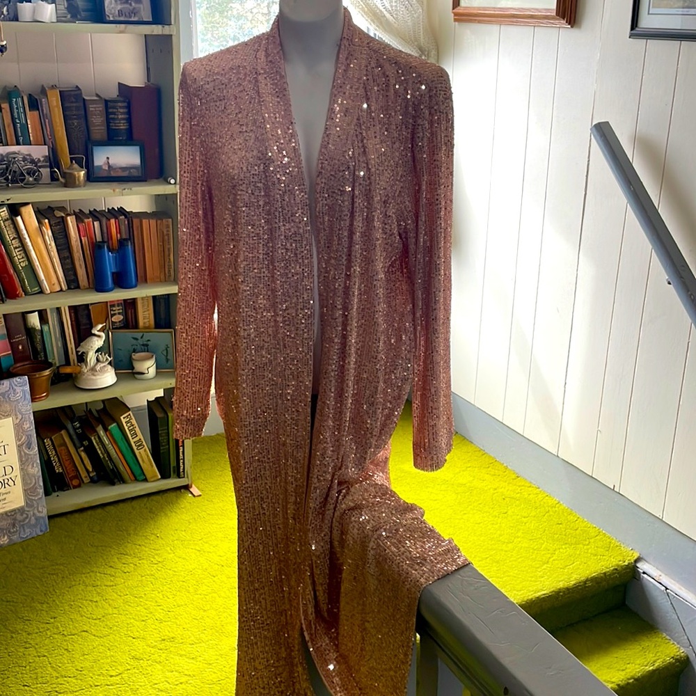 Anthropology Rose Gold Sequin Duster